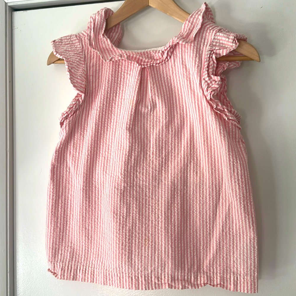 Crewcuts Pink seersucker open back top, size 12